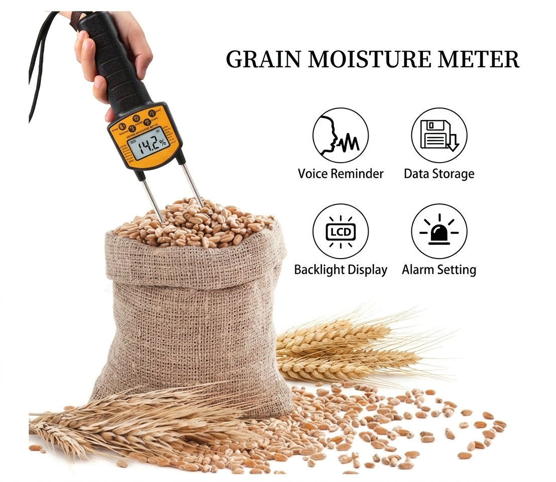 TechnoQuery - AR991 Digital Grain Moisture Meter, LCD Backlight Display, Voice Reminder, Data Storage, Alarm Setting - Image 3